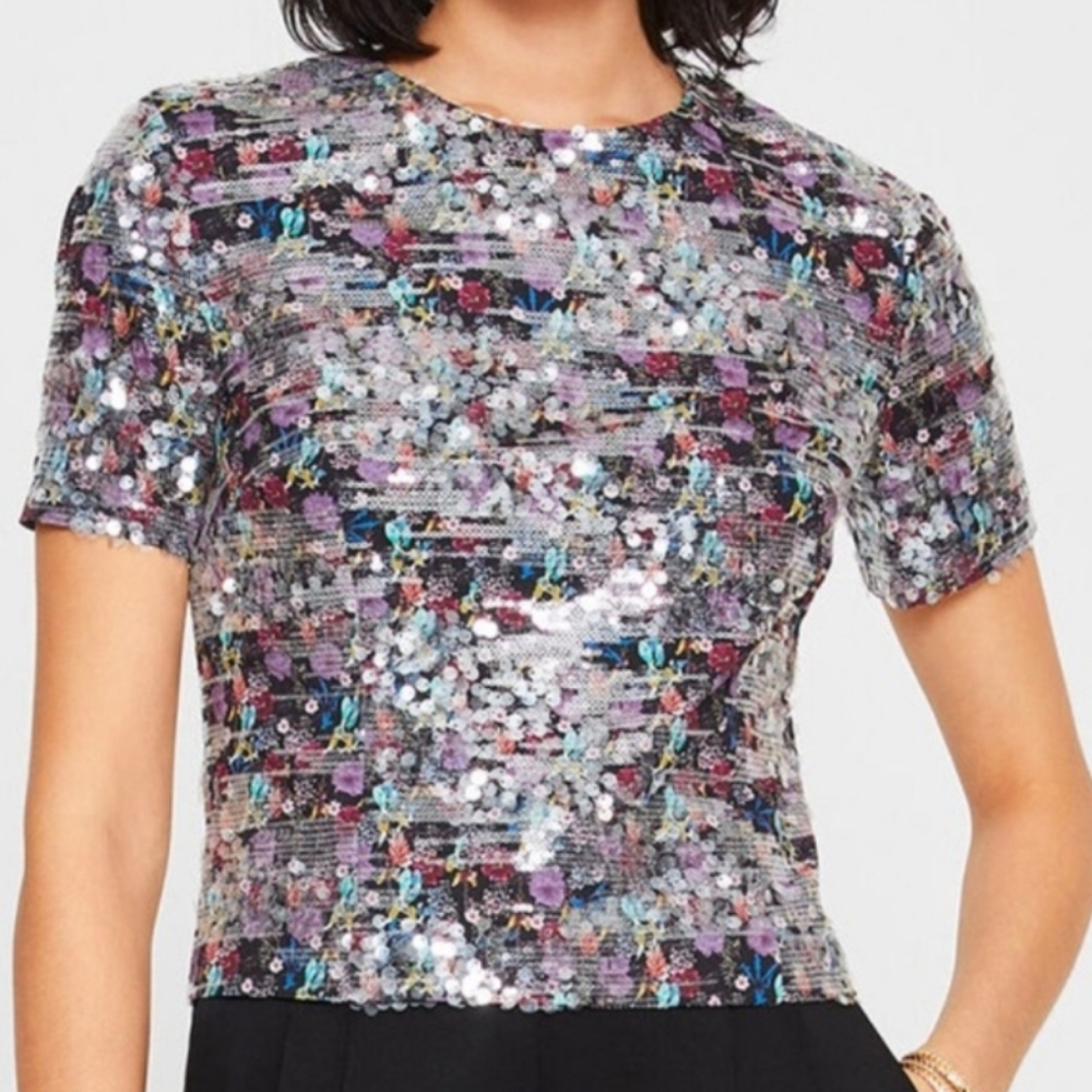 Sale!!52even Sequin Top Black Floral Size Small